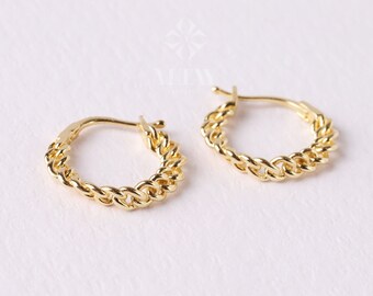 14K Gold Curb Link Hoops, Cuban Chain Hoop Earrings, Gold Link Hoops, Chunky Chain Hoops, Dainty Gold Hoops, Small Curb Link Hoops