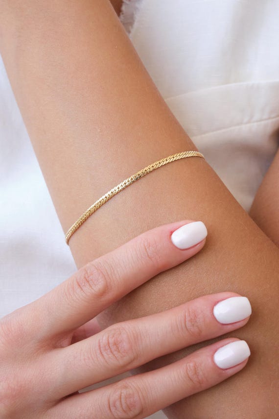 14K Gold 2.5MM Cuban Link Bracelet, Curb Chain Bracelet, Bold Link Chunky Vintage Chain Anklet, Men Women Stacking Bracelet, Gift For Her