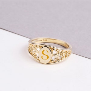 14K Gold Name Ring, Engraveable Initial Ring, Personalized Statement ...