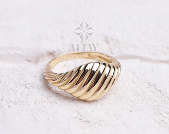 14K Gold Chunky Croissant Ring, Twisted Dome Ring, Dome Stack Ring, Gold Bubble Ring, Delicate Chunky Ring, Minimalist Gold Pinky Ring