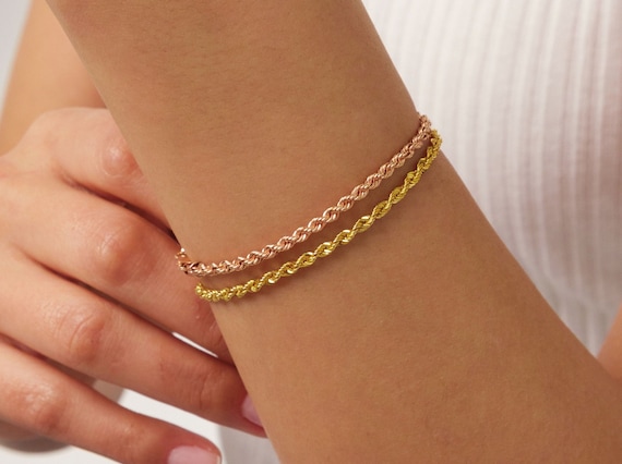 14K Gold Rope Chain Bracelet, Twisted Rope Chain Bracelet, Gold Rope Bracelet, Gold Chain Bracelet, Dainty Gold Women Men Rope Bracelet