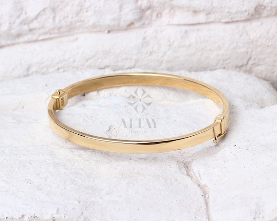 14K Gold Hinged Gold Bracelet, Custom Gold Bangle, 4mm 5mm 7mm Wide Bracelet, Personalized Gold Bangle, Stacking Gold Cuff, Engraved Bangle