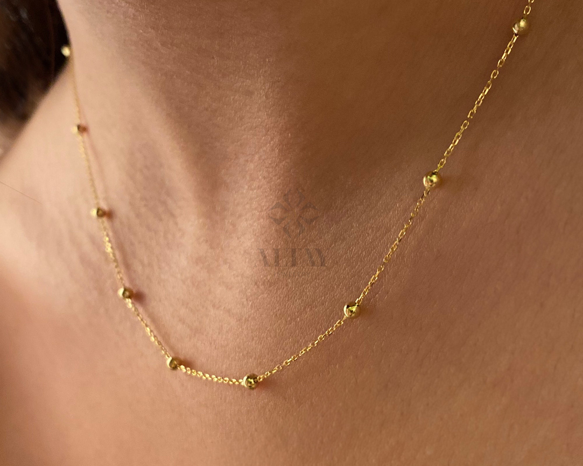 14k Gold Bead Chain Necklace Mini Balls Necklace Multi Balls Etsy