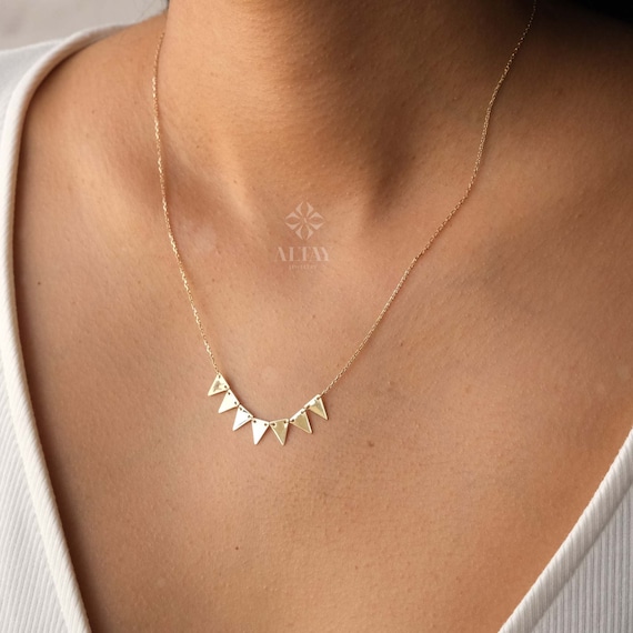 14K Gold Trillion Necklace, Triangle Station Necklace, Mini Triangles Necklace, Geometric Necklace, Minimalist Delicate Modern, Gift For Her