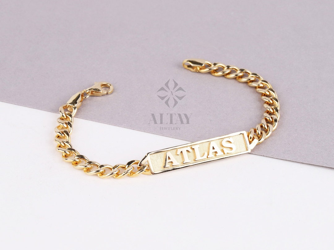 14K Gold Name Bracelet, Nameplate Cuban Link Bracelet, Gold Custom