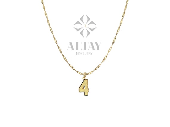 14K Solid Gold Number Pendant 0-9 Diamond Cut Necklace Charm, 1mm 2mm 3mm Singapore Chain Necklace, Twist Chain Choker, Singapore Rope Chain