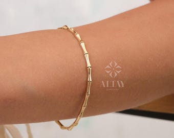 14K Gold Bamboo Bracelet, Bone Bracelet, Bamboo Bangles For Women