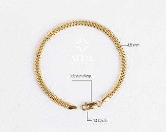 14K Gold Popcorn Bracelet, 4.5mm Curb Wrist Chain, Gold Herringbone Stack Link Chain, Braided Bismark Chain Bracelet, Valentine's Day Gift