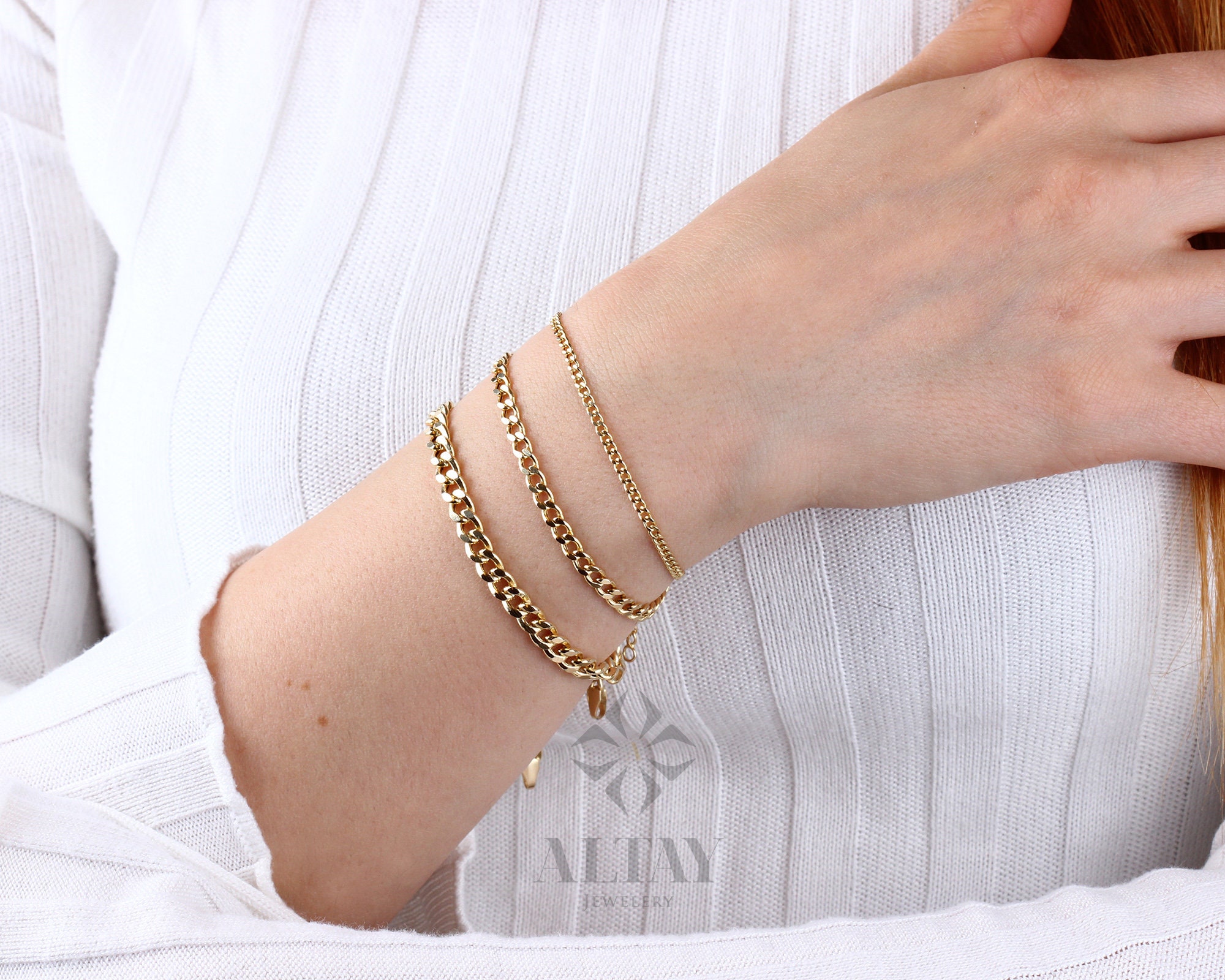 14K Gold Cuban Link Bracelet 2mm 3mm 4mm Curb Layering Chain