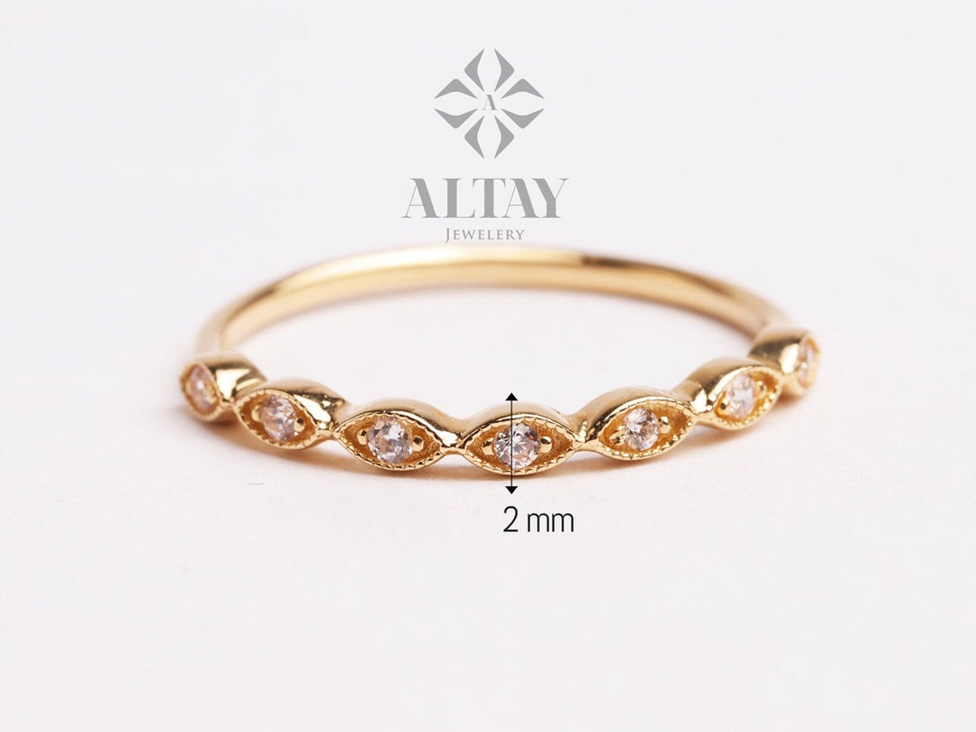 14K Gold Half Eternity Ring, Art Deco Wedding Band Ring, Marquise Band ...