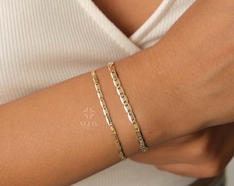 14K Gold Velentino Chain Bracelet, 2.5mm 4mm Figaro Mariner Chain, Light Tone Unisex Chain, Figaro Anklet, Layering Chain, Gift For Her Him
