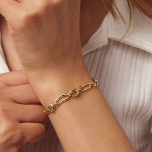 14K Gold Paperclip Rolo Chain Bracelet, Rectangle Long Chain, Chunky Oval Chain Link Bracelet, Layered Bracelet, Dainty Chain, Gift For Her