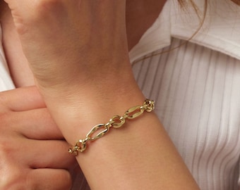 14K Gold Paperclip Rolo Chain Bracelet, Rectangle Long Chain, Chunky Oval Chain Link Bracelet, Layered Bracelet, Dainty Chain, Gift For Her