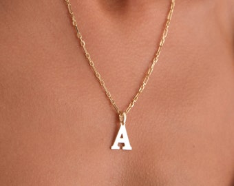 14K Gold Paperclip Chain Necklace, Personalized Initial Necklace, Rectangle Link Choker, Italian Paperclip Chain Necklace, Dainty Layering