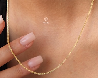 14K Gold Bismark Popcorn Necklace, 2mm Choker Chain, Gold Herringbone Stack Link Chain, Braided Bismark Necklace, Valentine's Day Gift Her