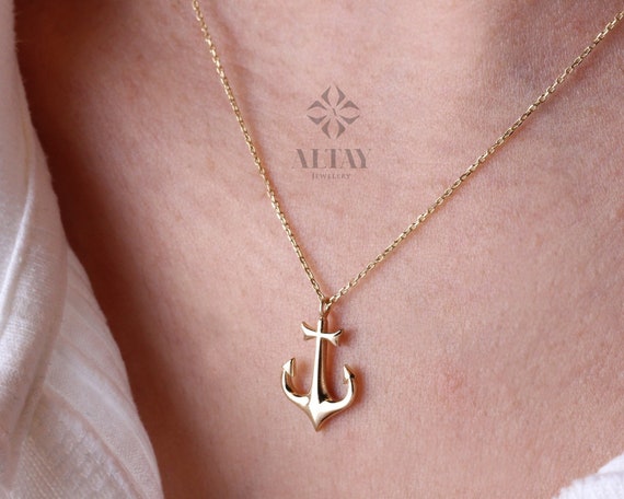 14K Gold Anchor Necklace, Tiny Gold Anchor Pendant, Anchor Choker Gold, Ship Anchor Charm, Women's Pendant, Graduation Gift For Her