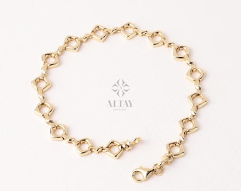 14K Gold Large Link Bracelet, Thick Square Chain Bracelet, Chunky Square Bracelet, Gold Statement Bracelet, Unique Round Chain Bracelet