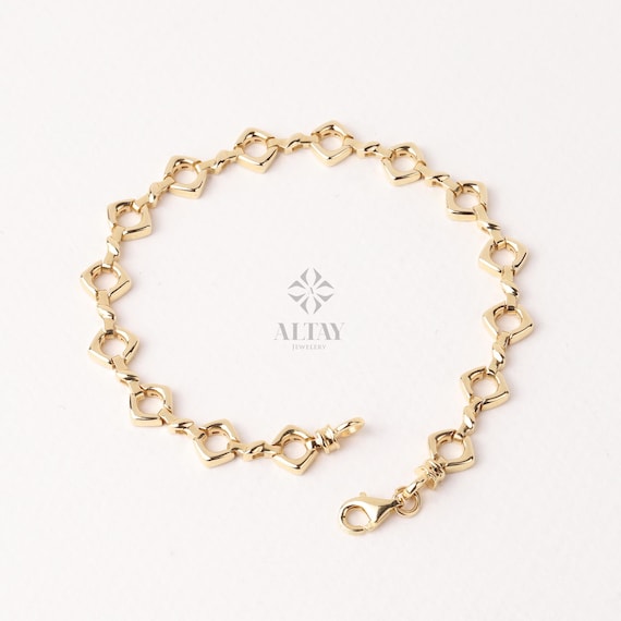14K Gold Large Link Bracelet, Thick Square Chain Bracelet, Chunky Square Bracelet, Gold Statement Bracelet, Unique Round Chain Bracelet