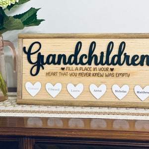 Personalized Hanging Hearts Name Frame Sign/Grandchildren Name Sign/ Gifts for Her/Customize/Wooden Decor/Christmas Gift/Custom Family Tree