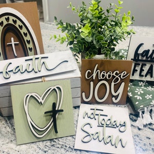 Bless This Home| Not Today Satan|Faith Over Fear|Choose Joy|Boho Decor|Cross Decor|Religious Tiered Tray|Farmhouse Decor