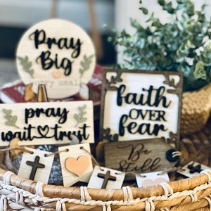 Pray More Worry Less|Faith Tiered Tray | Pray Wait Trust|Tiered Tray | Be Still |Faith Over Fear|Tiered Tray Decor Cross Garland| Gift