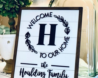 Welcome To Our Home Initial Sign |Family Name Sign| Welcome Sign| Last Name Sign| Personalized Gift| Wedding Gift| Bridal Shower|Wood Sign