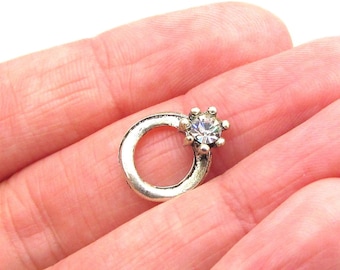 10 Engagement ring charms antique silver tone M231