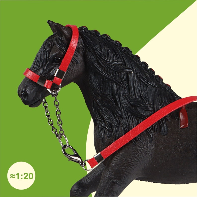 Leren halster WB model George paardenaccessoires geschikt voor Schleich paarden Rot