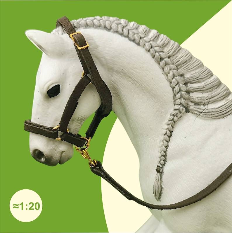 LSQ Halfter und Führseil aus echtem Leder passend für Modellpferde von Schleich oder CollectA Dunkelbraun