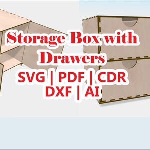 Laser Cut Wooden Storage Box with Drawers – Modern Minimalist Organizer for Home and Office, Laser Cutting Files Glowforge SVG, Big Sliding