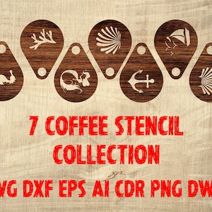 COFFEE STENCIL COLLECTION, Coffee stencil set, Barista Latte set, Cooking Template laser, Mylar Stencil dxf, Art Barista Stencils dxf, Cake