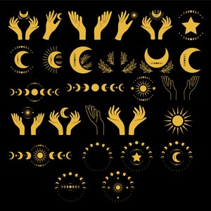 27 Celestial Svg Mystic Bundle Crystal Moon Luna clipart Moon-Sun
