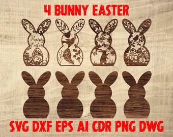 Get this Easter SVG files bundle with an Easter Bunny Bundle, laser cut Easter files for Cricut, and bunny shaped baskets in DXF and CDR
