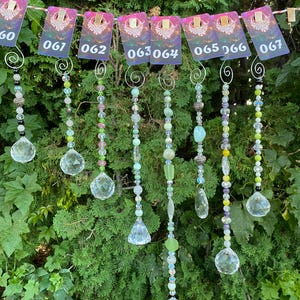 Hand-Crafted Hanging Rainbow Prism Suncatchers | Brighten Up Any Room with Pink Quartz, yellow citrine, green jade and clear crystals.