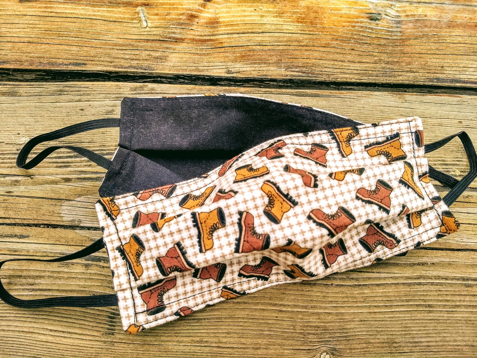 Reversible Boots Face Mask Double Layered Flannel Brown Etsy