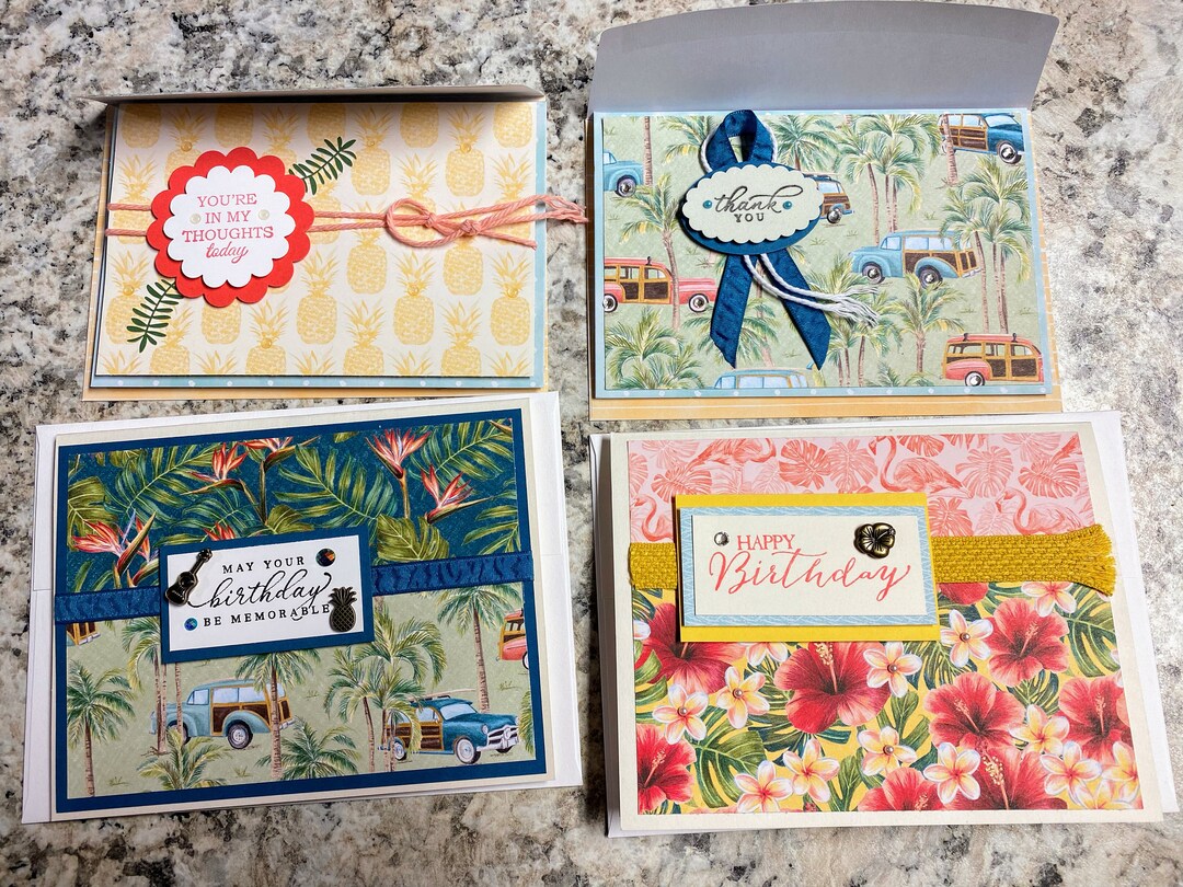 4 Card Pack Tropical Oasis Theme / Stampin up Paper / 2 Birthday Cards ...