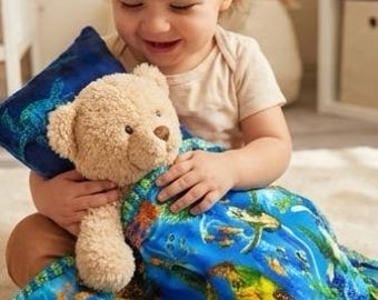 Turtles Under the Sea with Minky Back with turquoise turtles