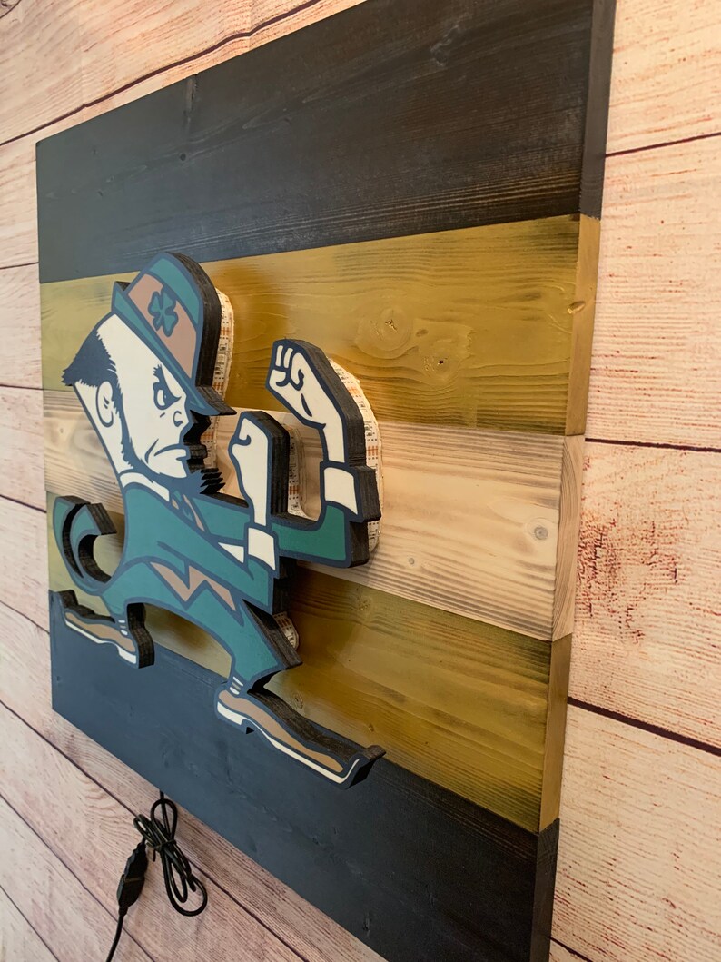 Notre Dame Fighting Irish rustic wood LED lit mancave wall art Etsy