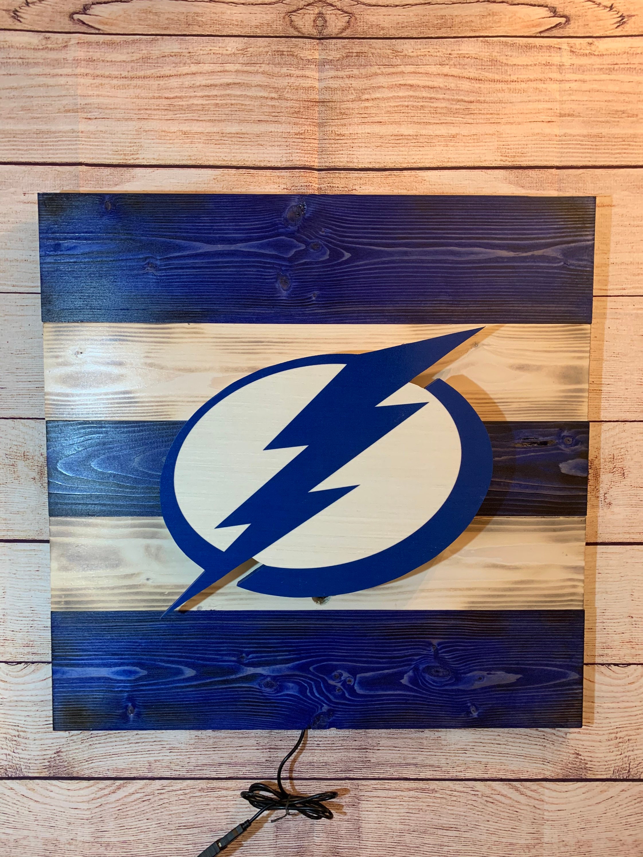 Tampa Bay Lightning rustic wood LED lit mancave wall art /sign Etsy
