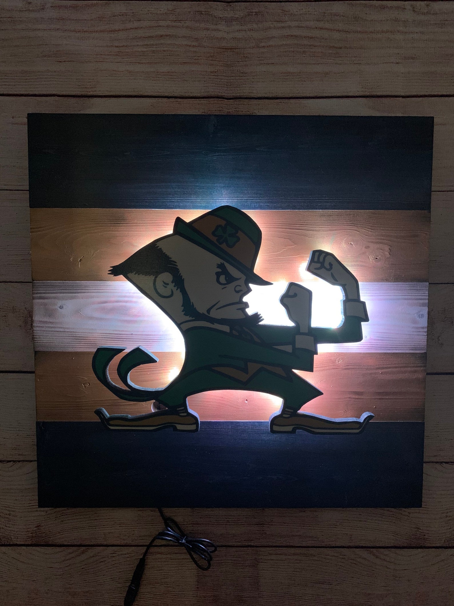Notre Dame Fighting Irish rustic wood LED lit mancave wall art Etsy