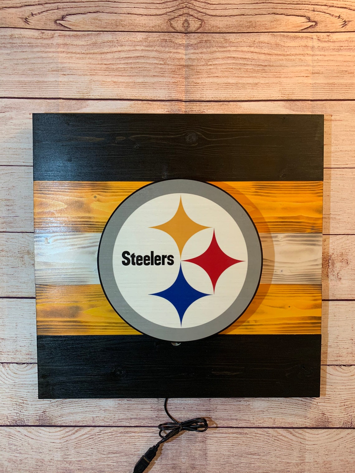 Pittsburgh Steelers rustic wood LED lit mancave wall art /sign | Etsy