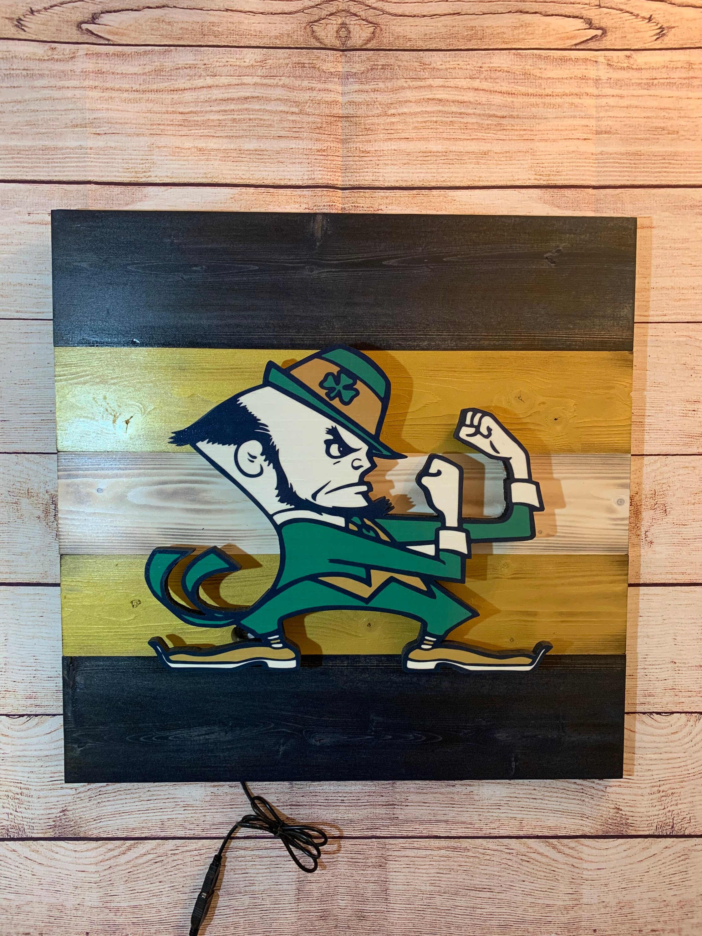 Notre Dame Fighting Irish rustic wood LED lit mancave wall art Etsy