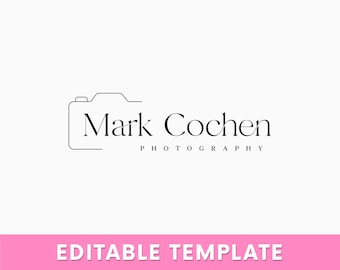 Könnte beinhalten: Schwarzweißes Logo-Design für ein Fotogeschäft namens "Mark Cohen Photography". Das Logo zeigt ein stilisiertes Kamerasymbol.