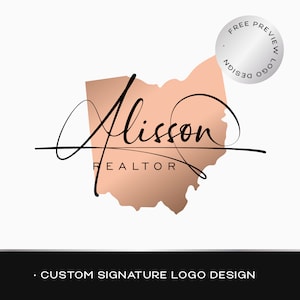 Logo Realtor, Logo Map State, Logo Real Estate Rose Gold, Logo Initial Realtor napisane ręcznie, Logo Custom Signature Realtor, Branding Realtor