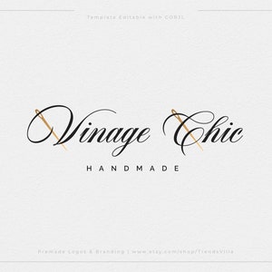 Editable Needle Logo, Sewing Logo, Premade Logo, Seamstress Logo, Tailors Logo, Minimalist Logo, handmade logo design, Gold needle logo