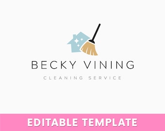 May include: A logo for a cleaning service called "Becky Vining Cleaning Service". The logo features a blue house with a broom and stars, representing cleanliness.