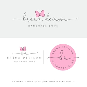 Bow logo Design, Handmade Bow Logo, Premade Logo Branding Package, Feminine Bow Shop Boutique Logo, Handmade Bows Logo, Kids Bows Logo