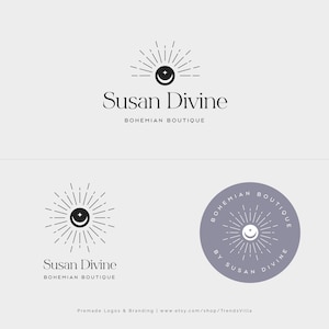 Sunburst Logo Design, Boho Logo, Sunburst Logo, Photography Logo, Yoga Logo, Boutique Logo, Moon Stars Logo, Minimalist logo, Elegant Logo