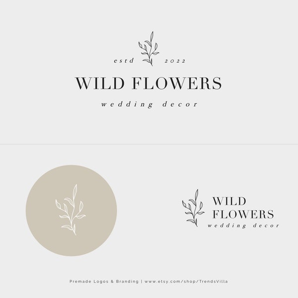 Floral Logo Design, Branding Kit, Minimalist Logo, Premade Logo, Event Planner Logo, Wedding Planner Logo, Photography, Botanical, Florist