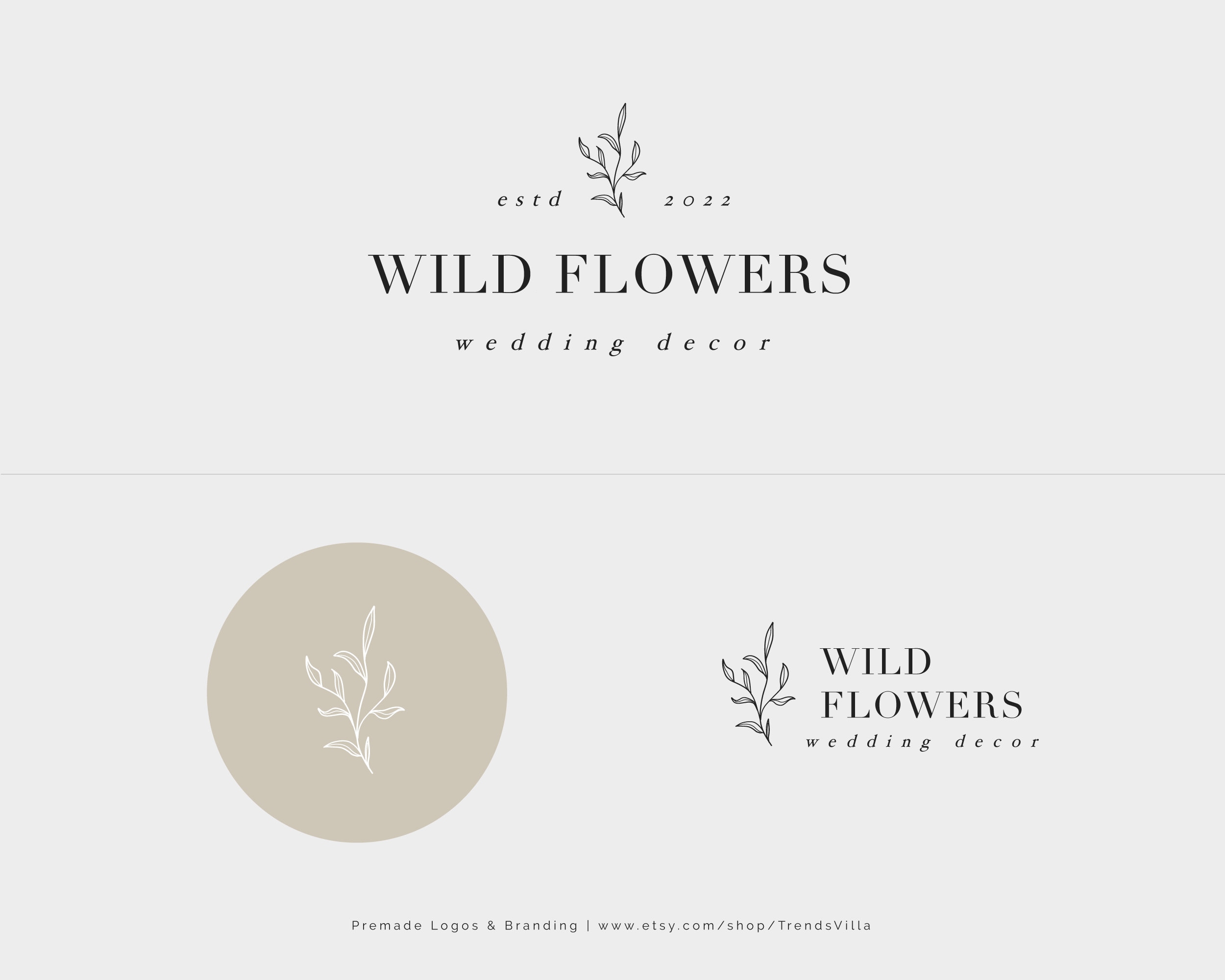 Floral Logo Design, Branding Kit, Minimalist Logo, Premade Logo, Event Planner Logo, Wedding Planner Logo, Photography, Botanical, Florist